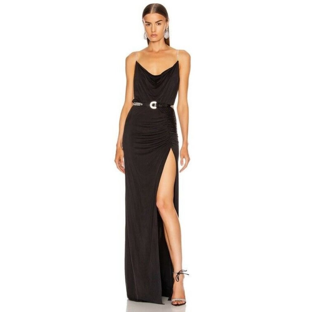 RÊVE RICHE Danika Dress Black Gown Crystal Straps